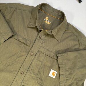 Carhartt Men’s Relaxed Fit Force Short Sleeve Button Up Shirt Green Size L
